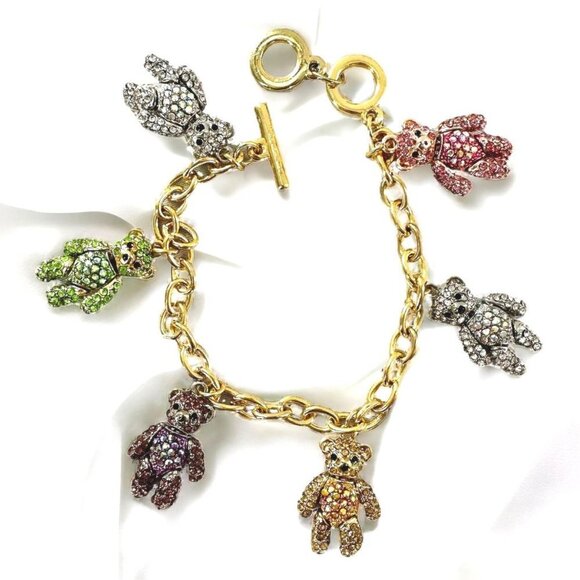 OPC CN Multicolor Crystal Studded Gold Teddy Bear Charm Bracelet - Picture 2 of 4